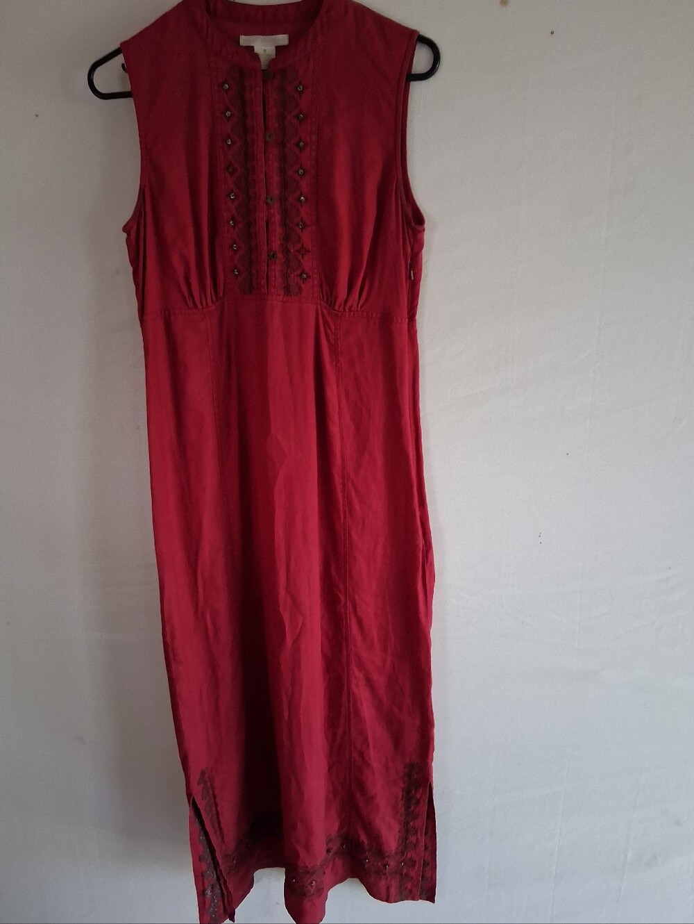 Sarah Spencer Sleeveless Maxi Dress in Deep Red with Embroidered Front